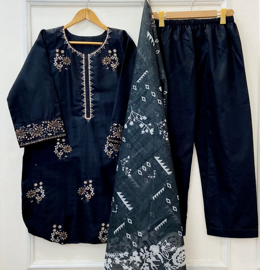 Aurora Embroidered 3PC (Premium Cotton) D-387