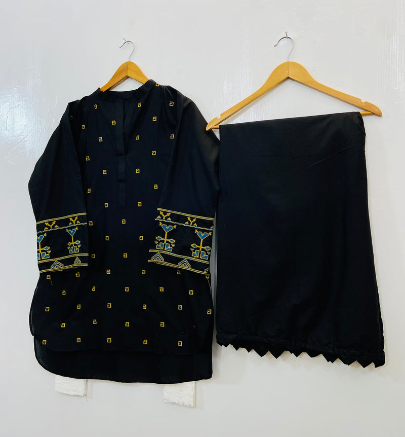 Cross Stitch Embroidered Co-Ord Set (Cotton) D-87
