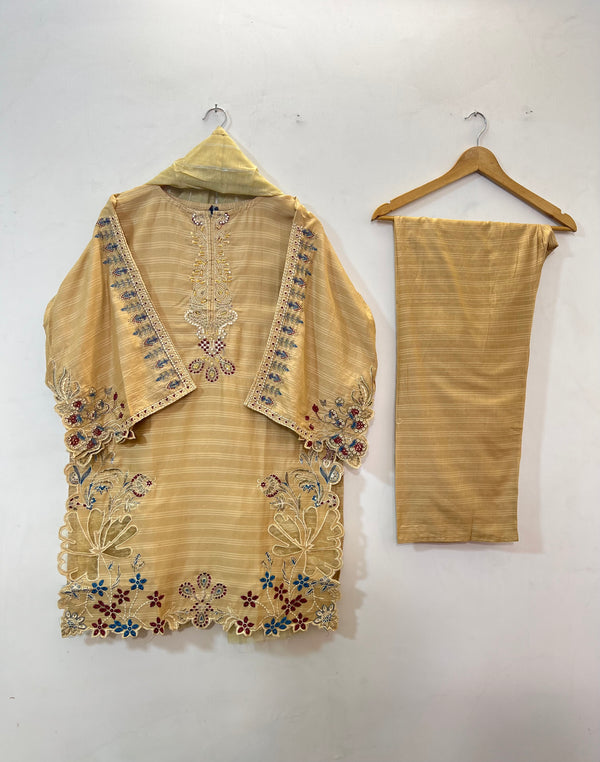 Cutwork Embroidered 3PC (Cotton Lawn) 04-Beige