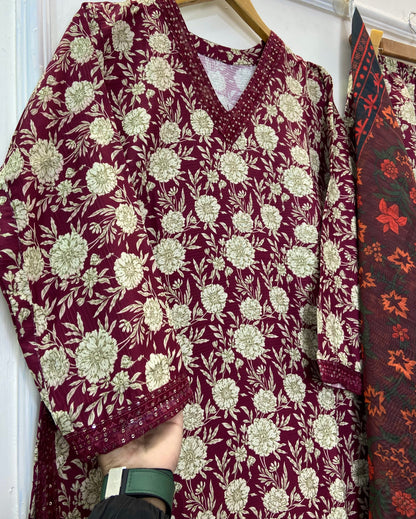 Sequins Embroidered Chic 3PC (Bana Dora Silk) D-296