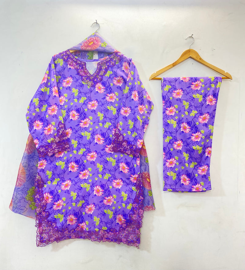 Embroidered Cutwork 3PC (Lawn) D-27