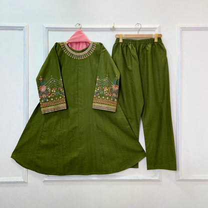 Wonder Embroidered Frock 3PC (Premium Cotton) D-272