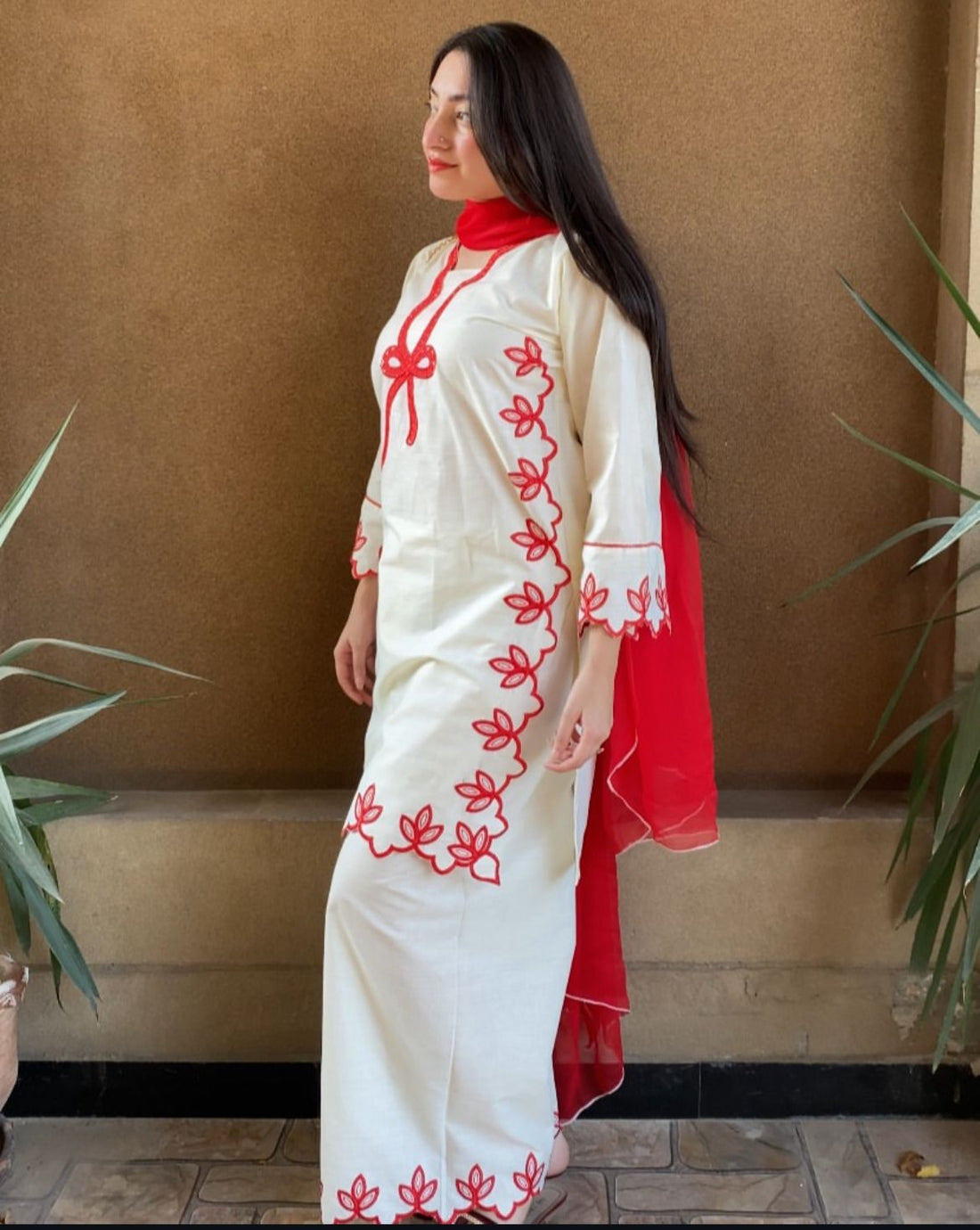 Pretty Bow Embroidered 3PC (Premium Cotton) D-316