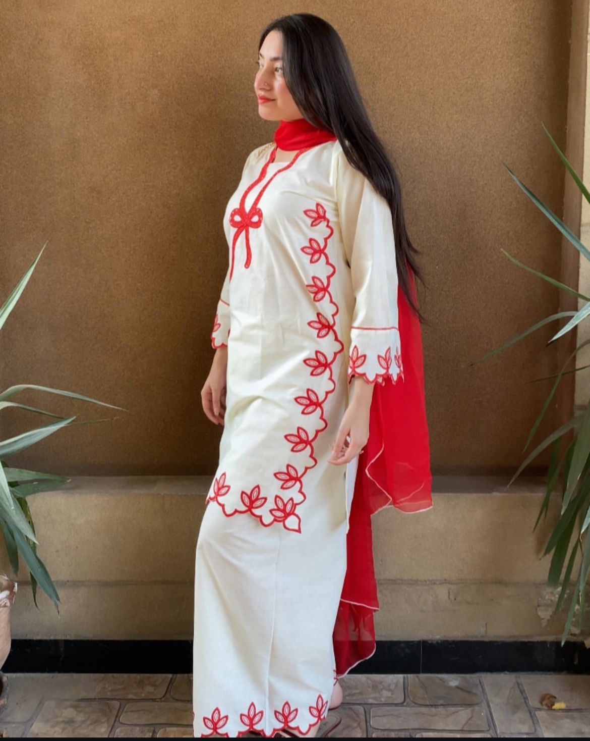 Pretty Bow Embroidered 3PC (Premium Cotton) D-316