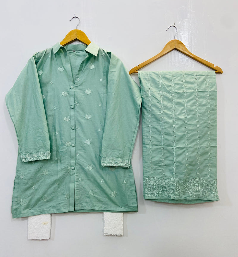 Embroidered Collar Style Co-Ord Set (Cotton) D-89