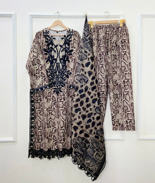 Cobra Embroidered 3PC (Bana Dora Cotton) D-461