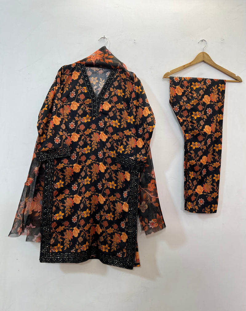 Embroidered 3PC (Lawn) 01-Orange