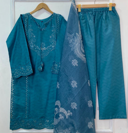 Eid Luxe Embroidered 3PC (Premium Cotton) D-365