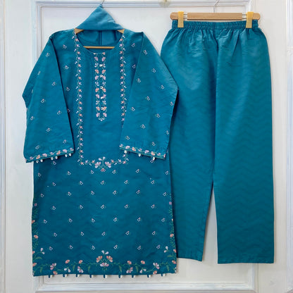 Cross-Stitched Petals Embroidered 3PC (Cotton)D-172