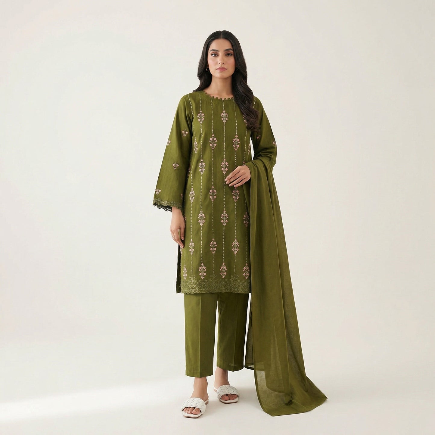 Sequins Embroidered | 3PC Cotton D-580