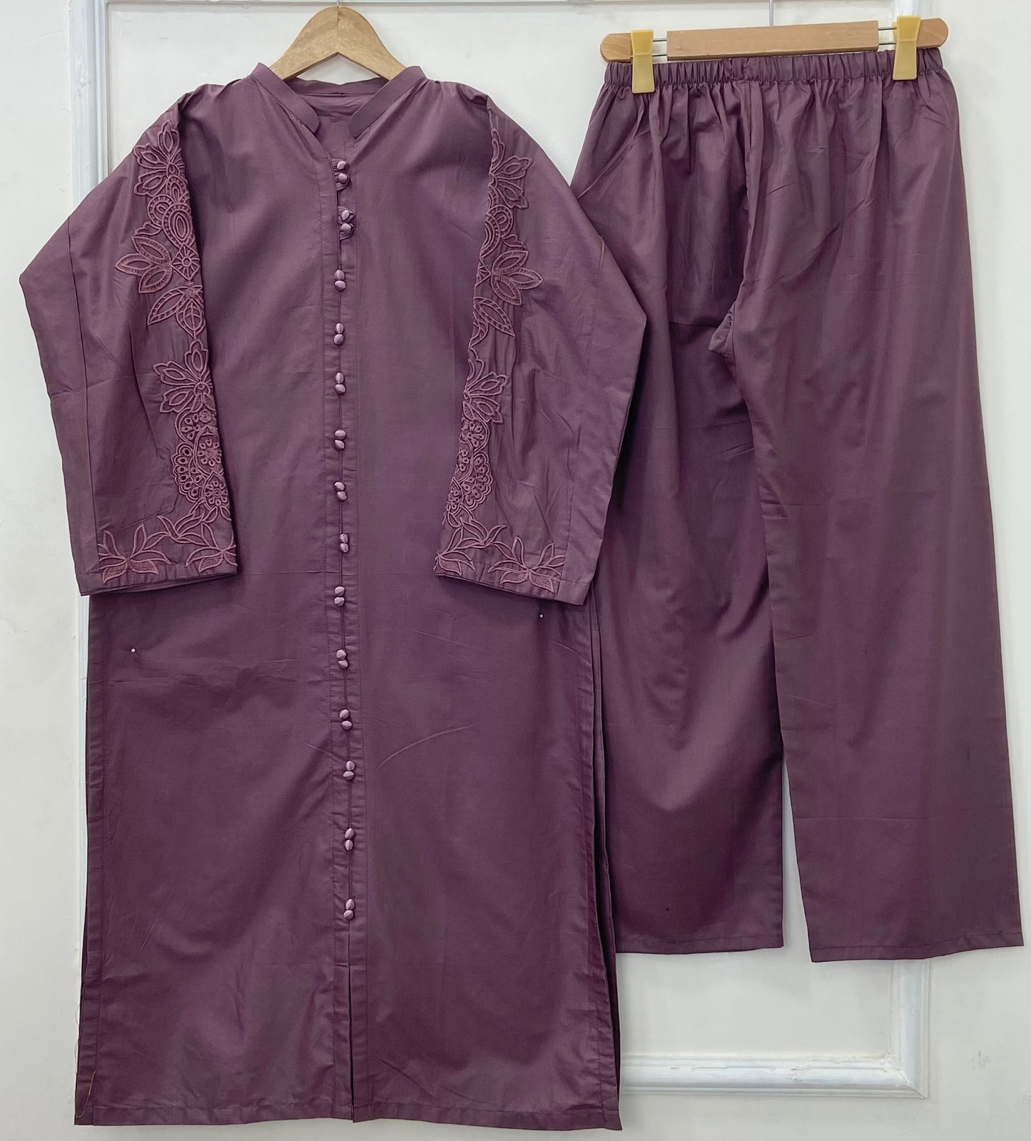 Front-Open Embroidered 2PC (Premium Cotton) D-406