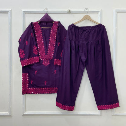 Foil Embroidered Bliss 3PC (Premium Cotton) D-454