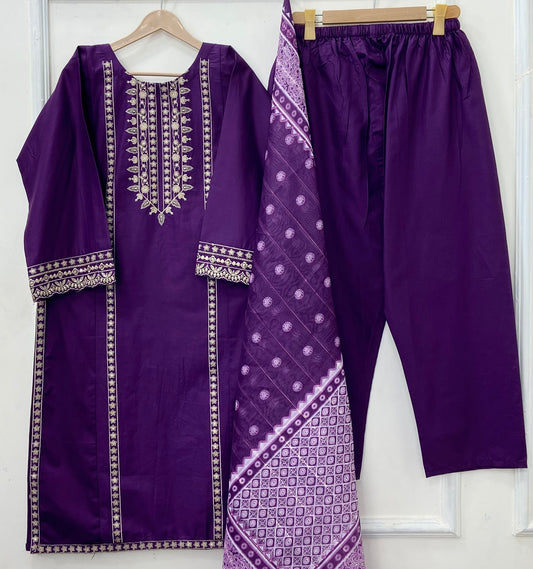 Eid Edit: Embroidered 3PC (Premium Cotton) D-449
