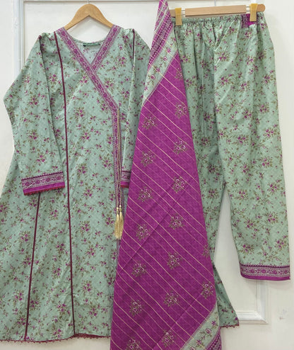 Angrakha Frocks | 3PC Binsaeed Lawn D-653