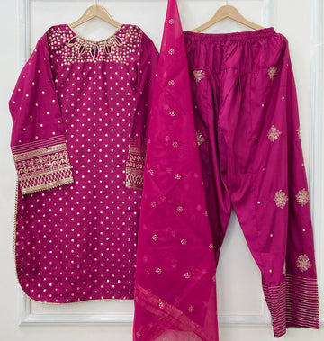 Polka Eid Vibes 3PC (Cotton Silk) D-441