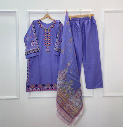 Gorgeously Embroidered 3PC (Premium Cotton) D-355