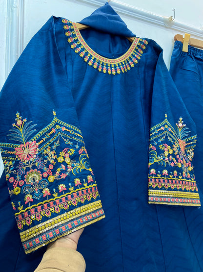 Wonder Embroidered Frock 3PC (Premium Cotton) D-272
