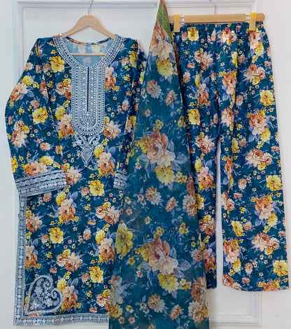 Sequins Embroidered Series: 3PC (Bana Dora Silk) D-366