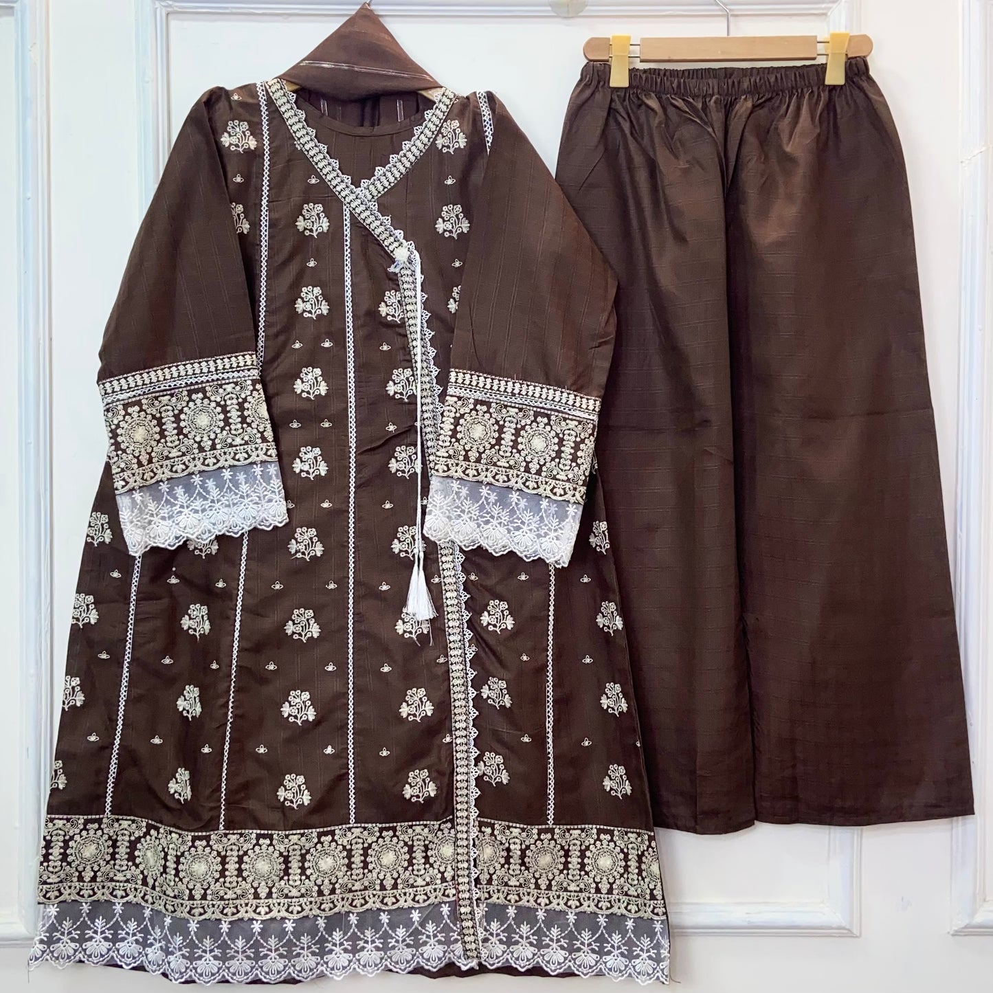 Angrakha Allure Embroidered Frock 3PC (Cotton) D-368