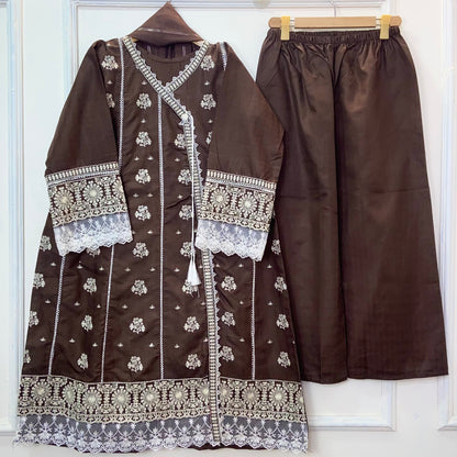 Angrakha Allure Embroidered Frock 3PC (Cotton) D-368