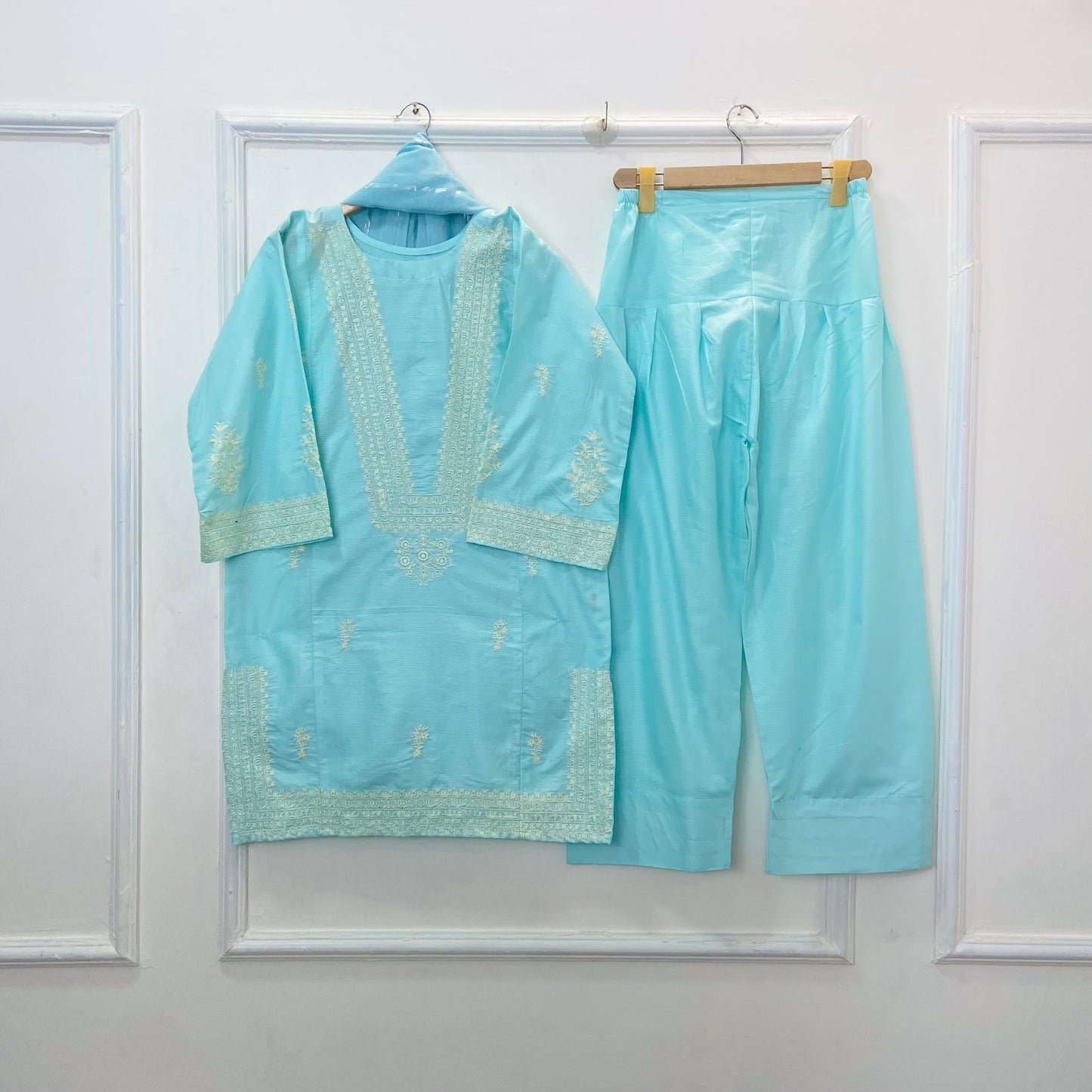 Azure Embroidered 3PC (Premium Cotton) D-369