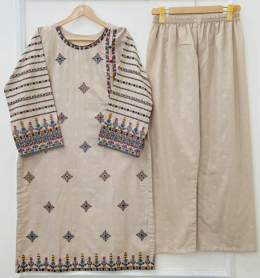 Beige Beauty Embroidered 2PC (Premium Cotton) D-418