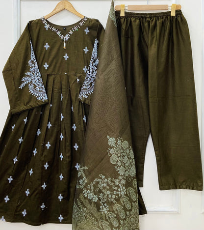 Embroidery Frock 3PC (Premium Cotton) D-428