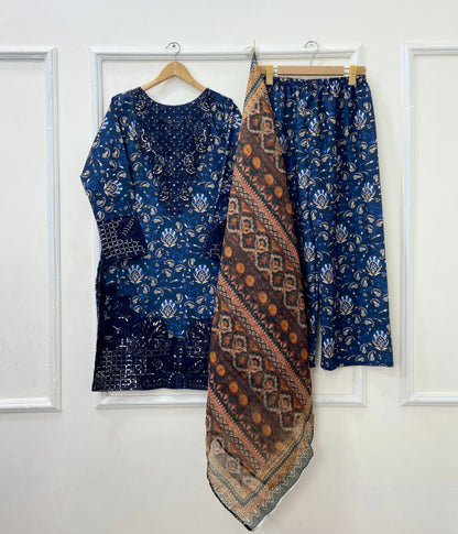 Titli Embroidered 3PC (Bana Dora Silk) D-414