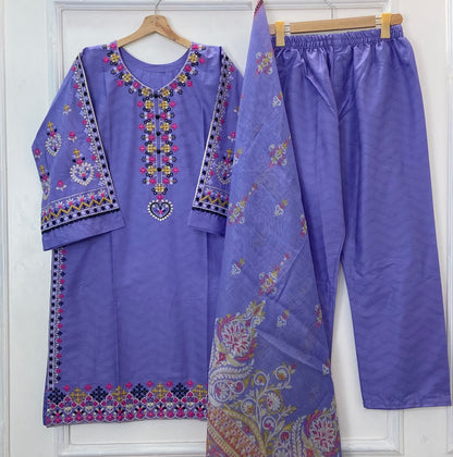 Gorgeously Embroidered 3PC (Premium Cotton) D-355