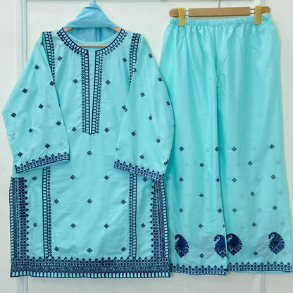 Paired Embroidered 3PC (Premium Cotton) D-402
