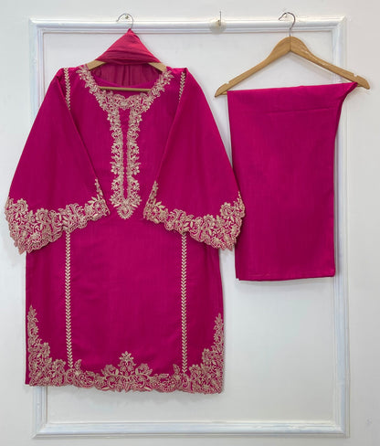 Front Back Cutwork Embroidered 3PC (Khaddar) D-327