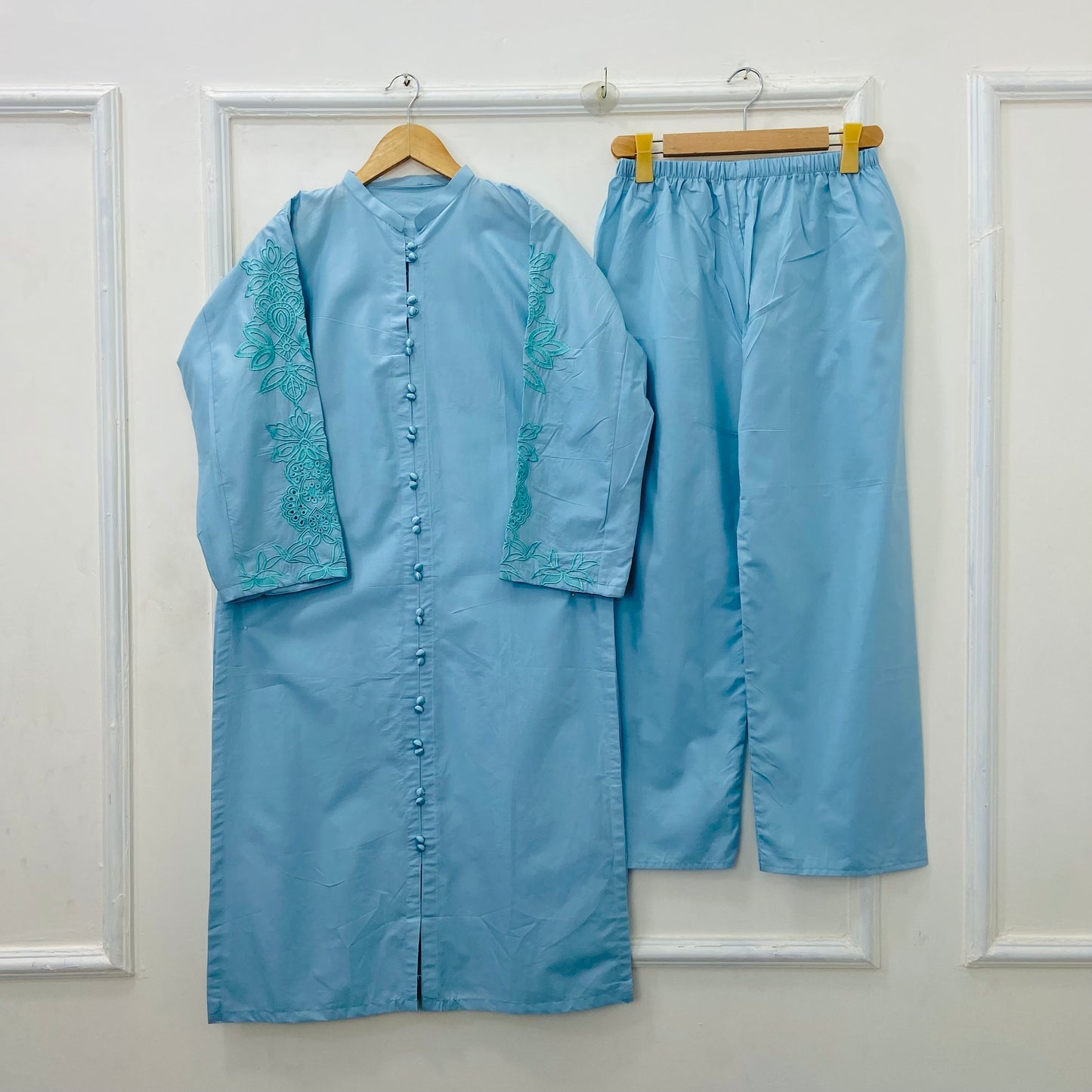 Front-Open Embroidered 2PC (Premium Cotton) D-406