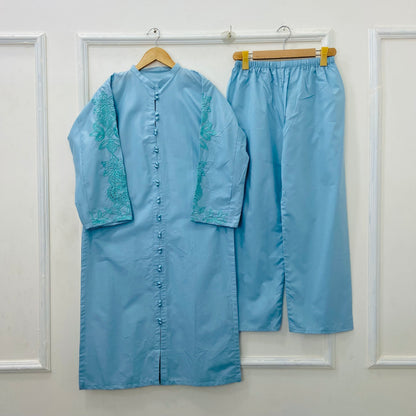 Front-Open Embroidered 2PC (Premium Cotton) D-406