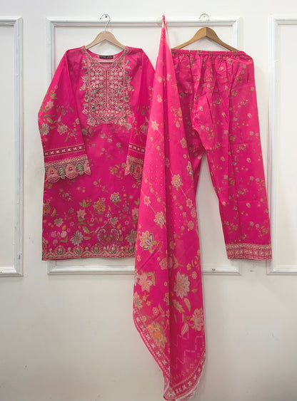 Pink Muse | 3PC Premium Lawn D-647
