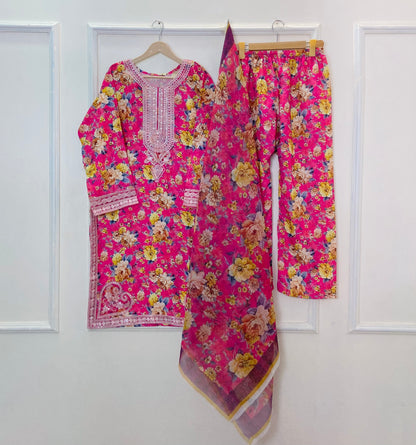 Sequins Embroidered Series: 3PC (Bana Dora Silk) D-366