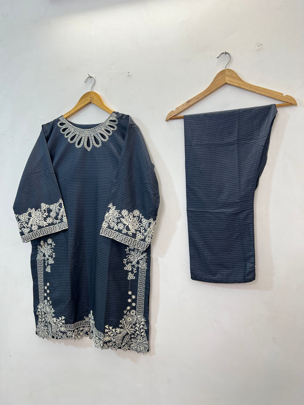 Cotton Cutwork 2PC 09-Grey