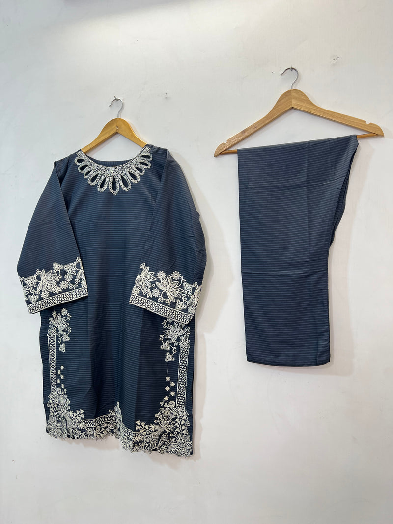 Cotton Cutwork 2PC 09-Grey