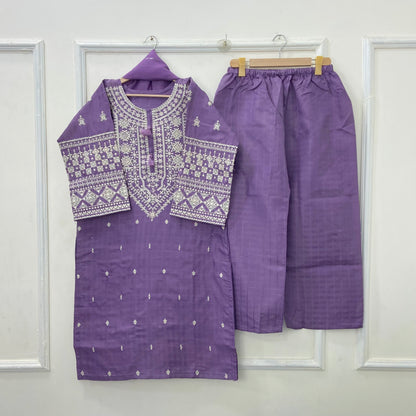 Cross-stitched Embroidered 3PC (Premium Cotton) D-416