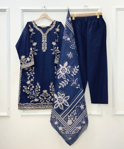Embroidered Long | 3PC Cotton D-652