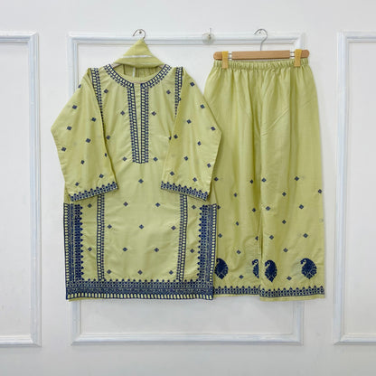 Paired Embroidered 3PC (Premium Cotton) D-402