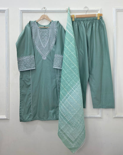 Taj Embroidered 3PC (Premium Cotton) D-458
