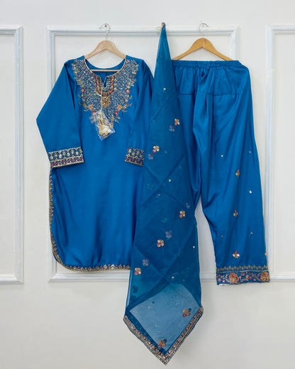 Eid Edit: Embroidered 3PC (Cotton Silk) D-478