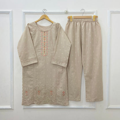 Beige Beauty Embroidered 2PC (Premium Cotton) D-413