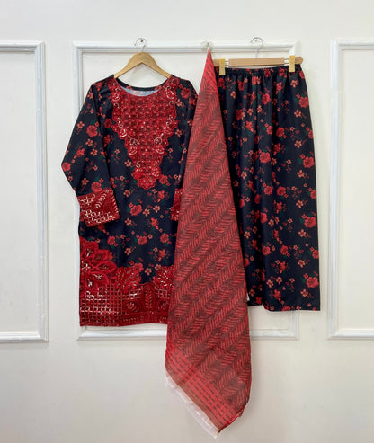Titli Embroidered 3PC (Bana Dora Silk) D-414