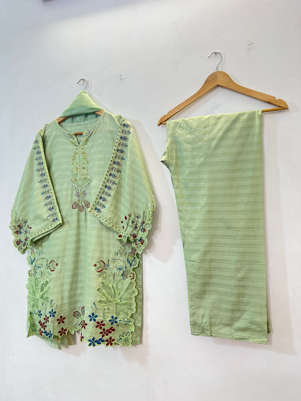 Cutwork Embroidered 3PC (Cotton Lawn) 04-Pistachio