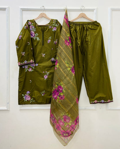 Embroidered Farshi | 3PC Cotton Lawn D-597