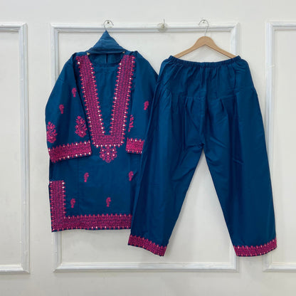 Foil Embroidered Bliss 3PC (Premium Cotton) D-454