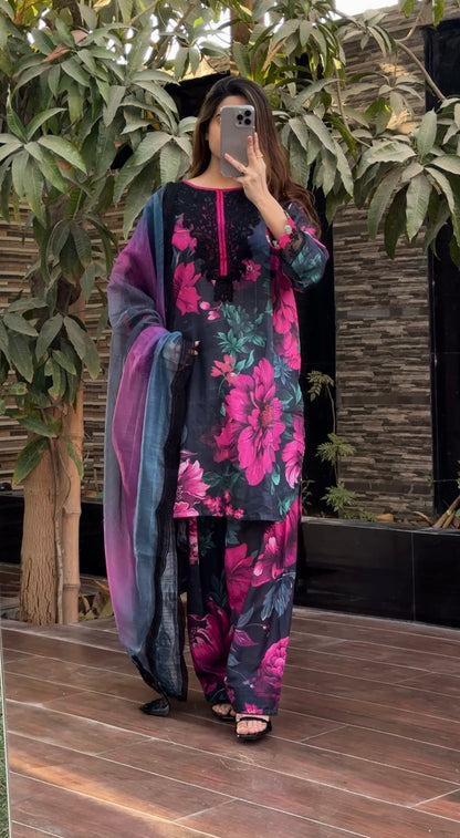 Dreamy Bloom Embroidered 3PC (Bana Dora ) (Hit Code) D-310