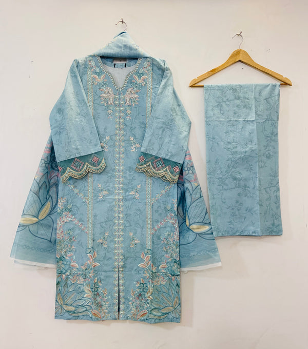 Pearlfect Skyblue 3PC (Premium Lawn) D-64