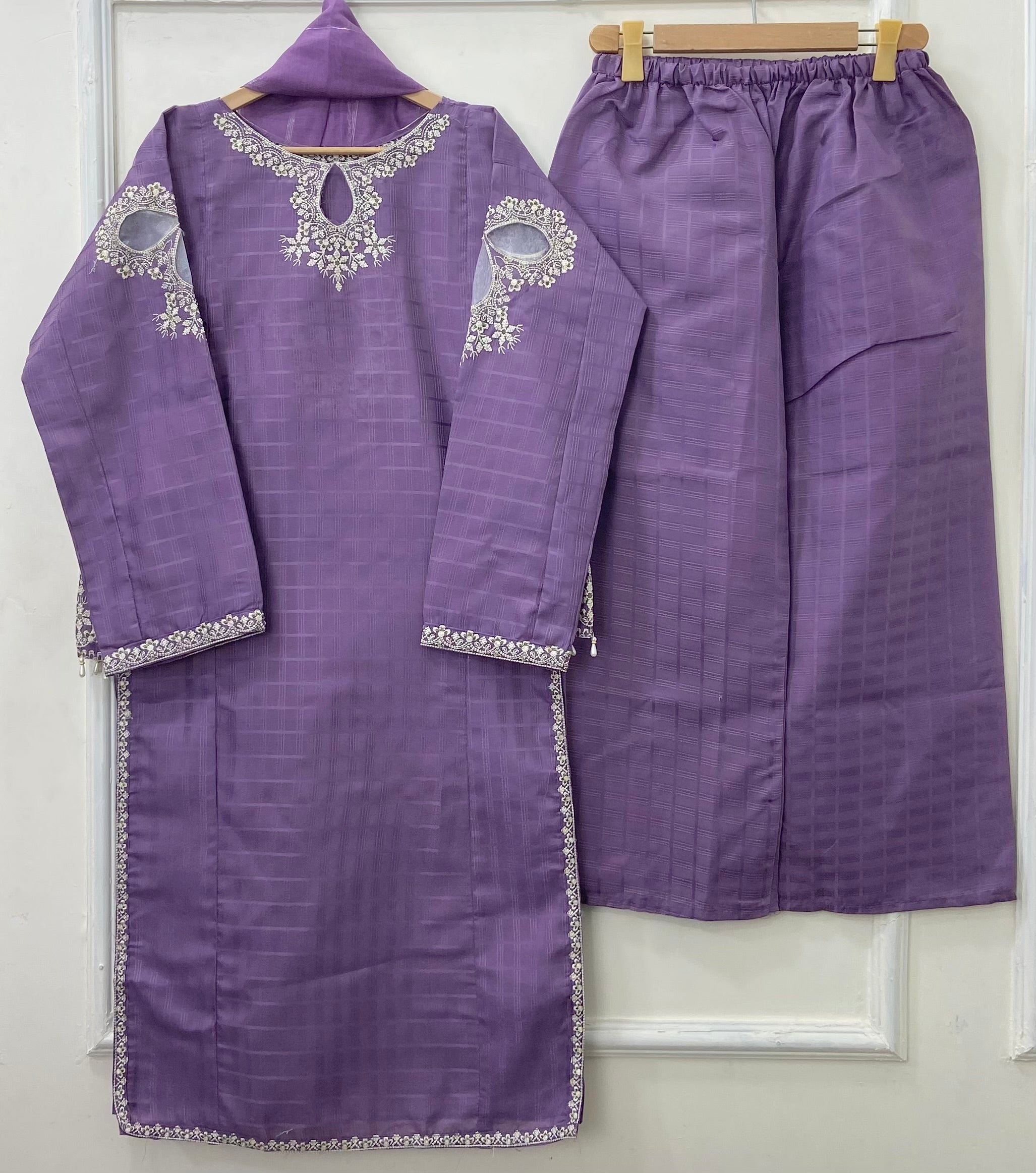 Front-Back Embroidered 3PC (Premium Cotton) D-432